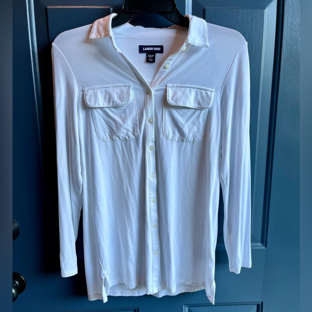 Lands' End White Button-Up Shirt